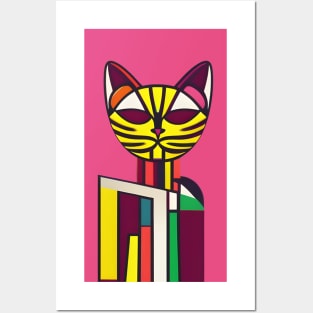 Abstract Geometric Cubist Cat Posters and Art